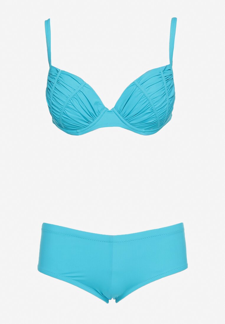 Bikini Albastru Sutien Cu Cupe Buretate Chilot Tip Fig Furefia