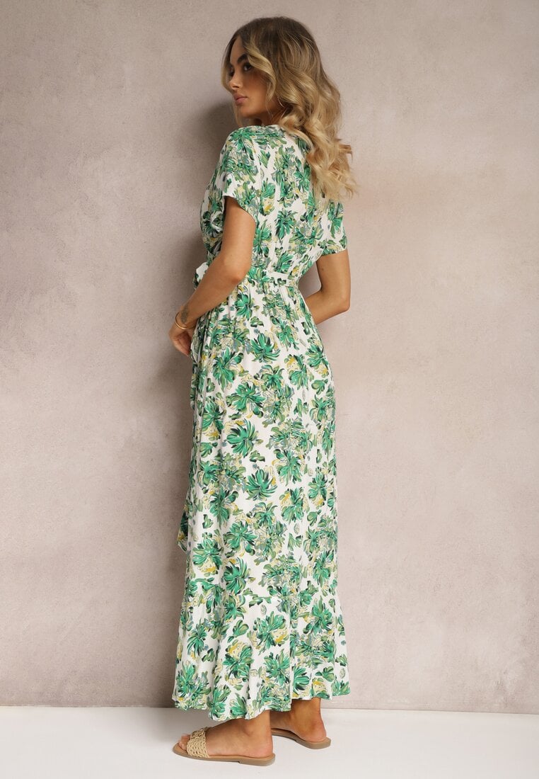 Rochie Verde Cloș din Viscoză cu Elastic în Talie și Curea din Material Vikllia