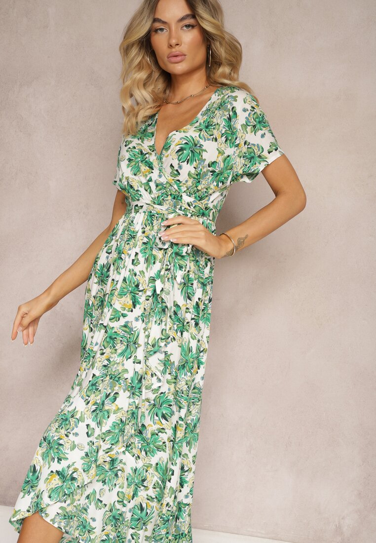 Rochie Verde Cloș din Viscoză cu Elastic în Talie și Curea din Material Vikllia