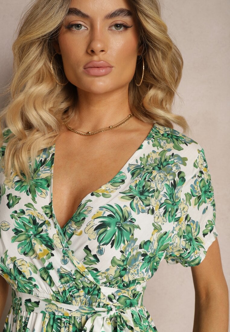 Rochie Verde Cloș din Viscoză cu Elastic în Talie și Curea din Material Vikllia