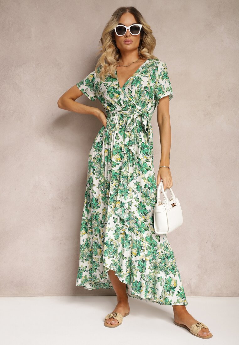 Rochie Verde Cloș din Viscoză cu Elastic în Talie și Curea din Material Vikllia