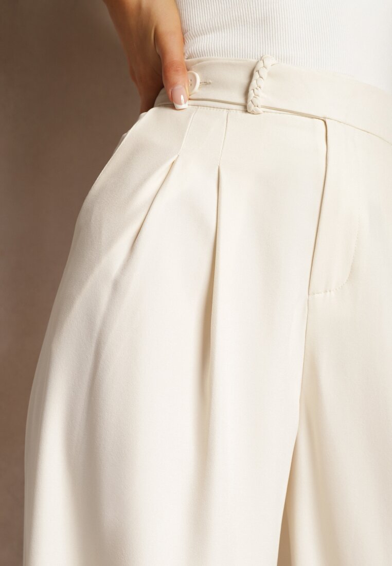 Pantaloni Costum Bej Deschis Cu Picior Larg Vikinne
