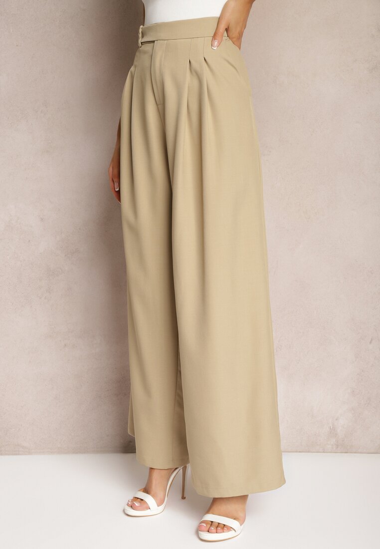 Pantaloni Bej de Costum cu Picior Larg Vikinne