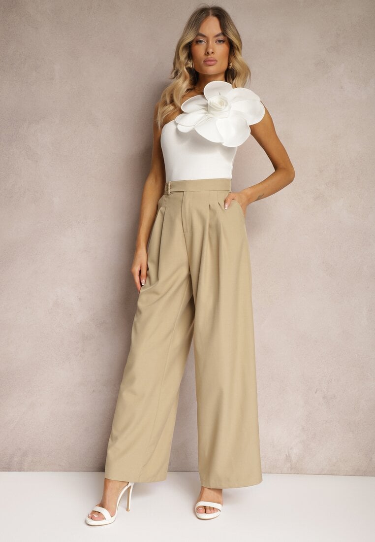Pantaloni Bej de Costum cu Picior Larg Vikinne