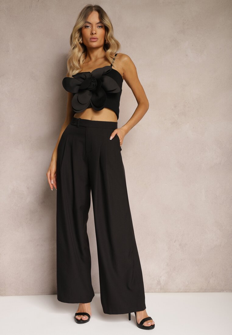 Pantaloni negri de costum cu picioare largi Vikinne