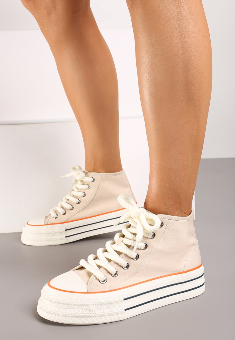 Bej Sneakers Platforma Gleznă Șireturi Groase Effime