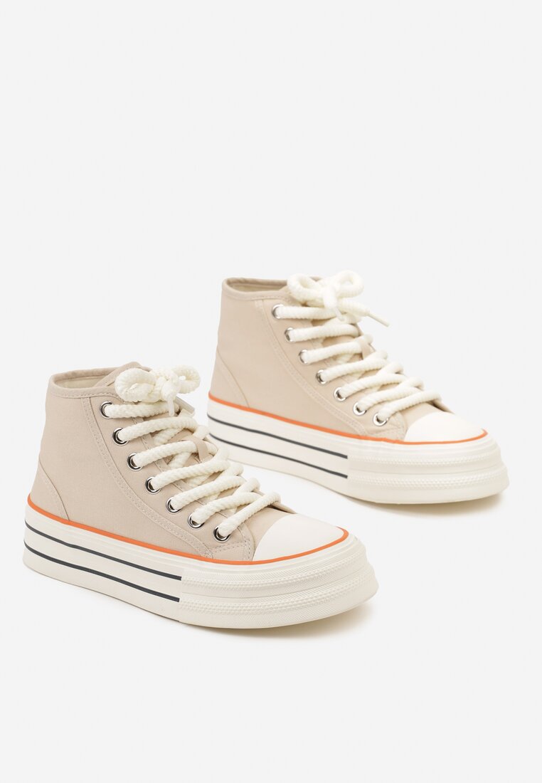 Bej Sneakers Platforma Gleznă Șireturi Groase Effime