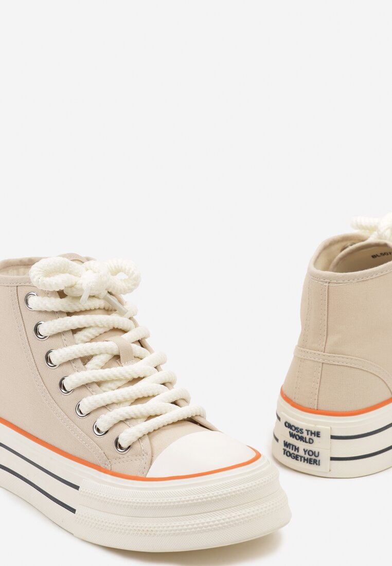 Bej Sneakers Platforma Gleznă Șireturi Groase Effime