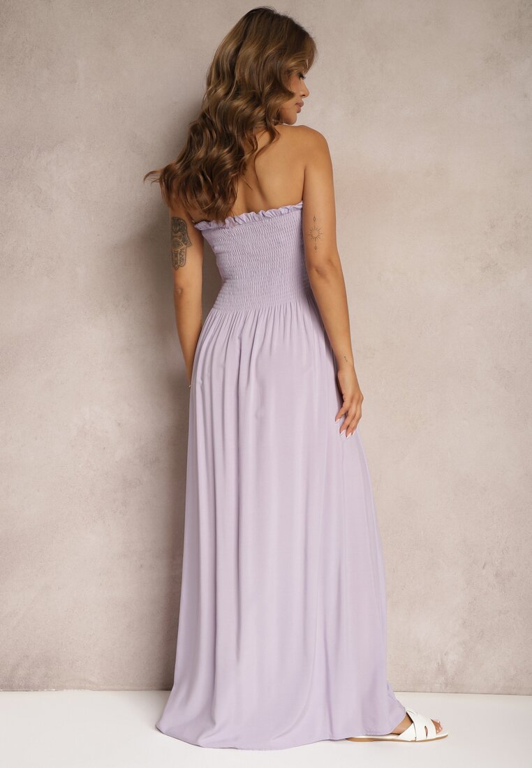 Rochie violetă cloș bandeau din viscoză cu top cu pliuri Vikittala
