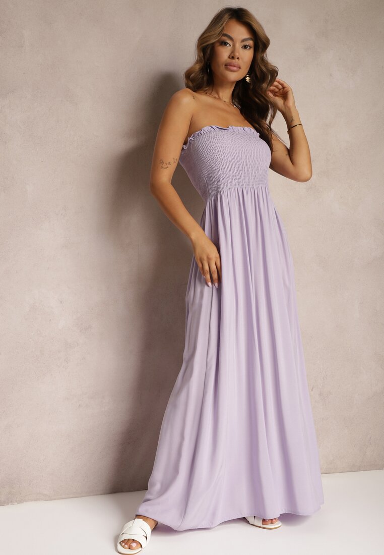 Rochie violetă cloș bandeau din viscoză cu top cu pliuri Vikittala