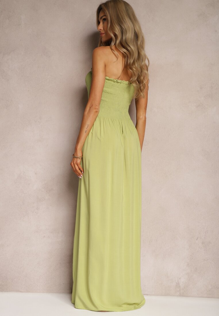 Rochie Verde Deschis Tip Clopot din Vascoză cu Bust Rupt Vikittala