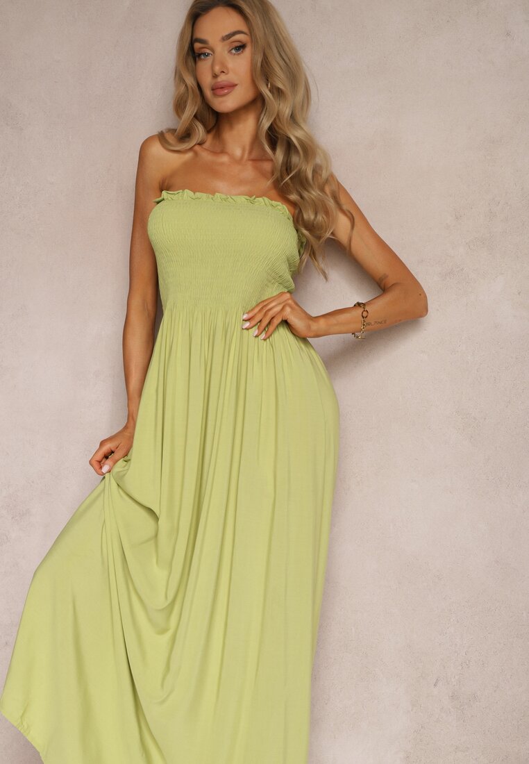 Rochie Verde Deschis Tip Clopot din Vascoză cu Bust Rupt Vikittala