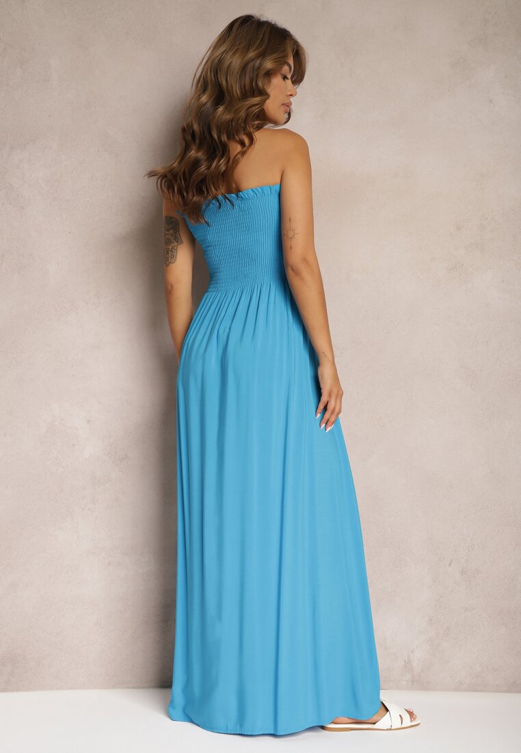 Rochie bleumarin clopot din viscoză cu bust cu pliuri Vikittala