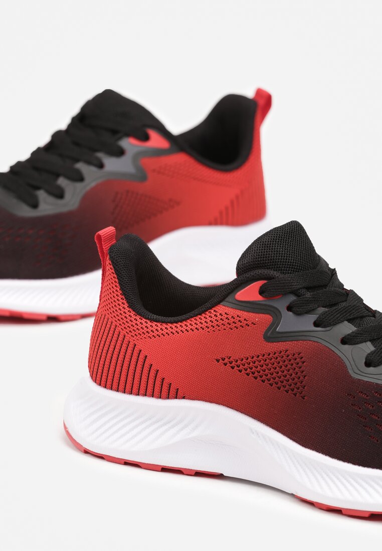 Czarno-Czerwone Sneakersy Buty Sportowe Sznurowane z Efektem Ombre Vikillael