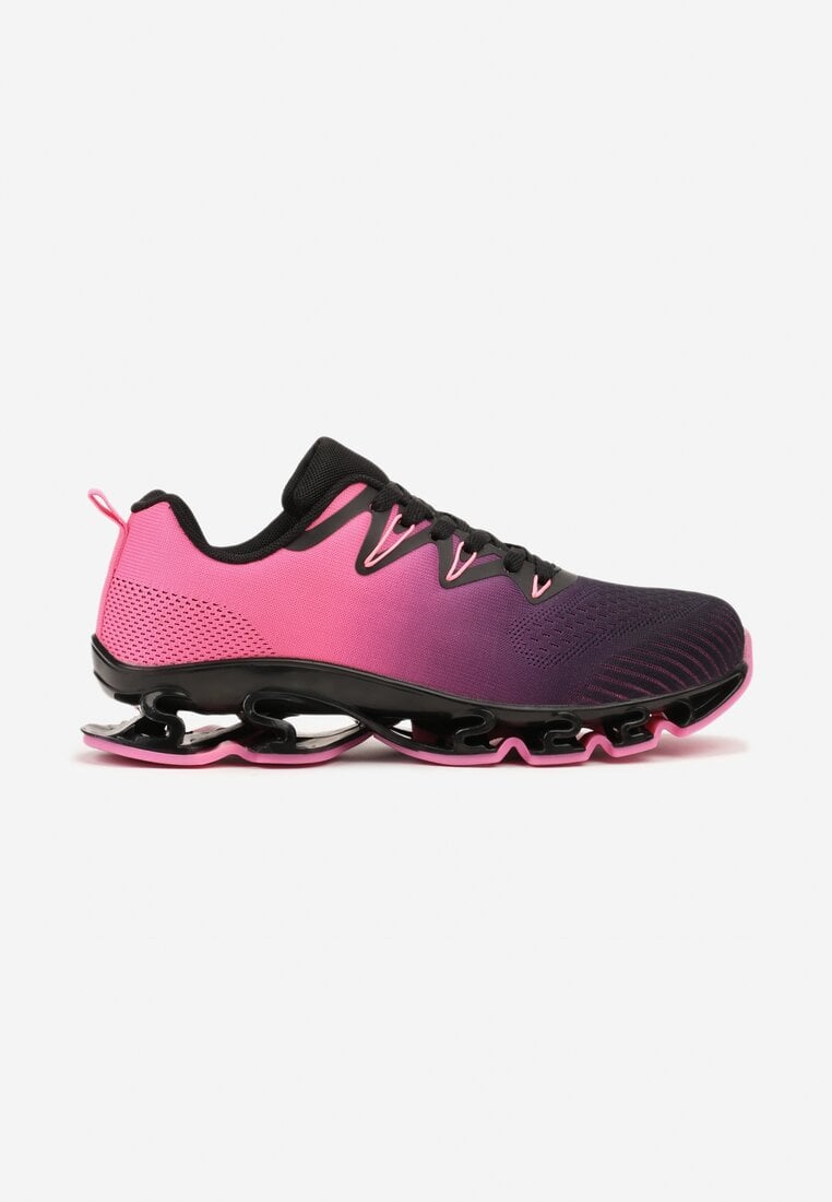 Czarno-Fuksjowe Sznurowane Buty Sportowe z Efektem Ombre na Grubej Podeszwie Vikisema