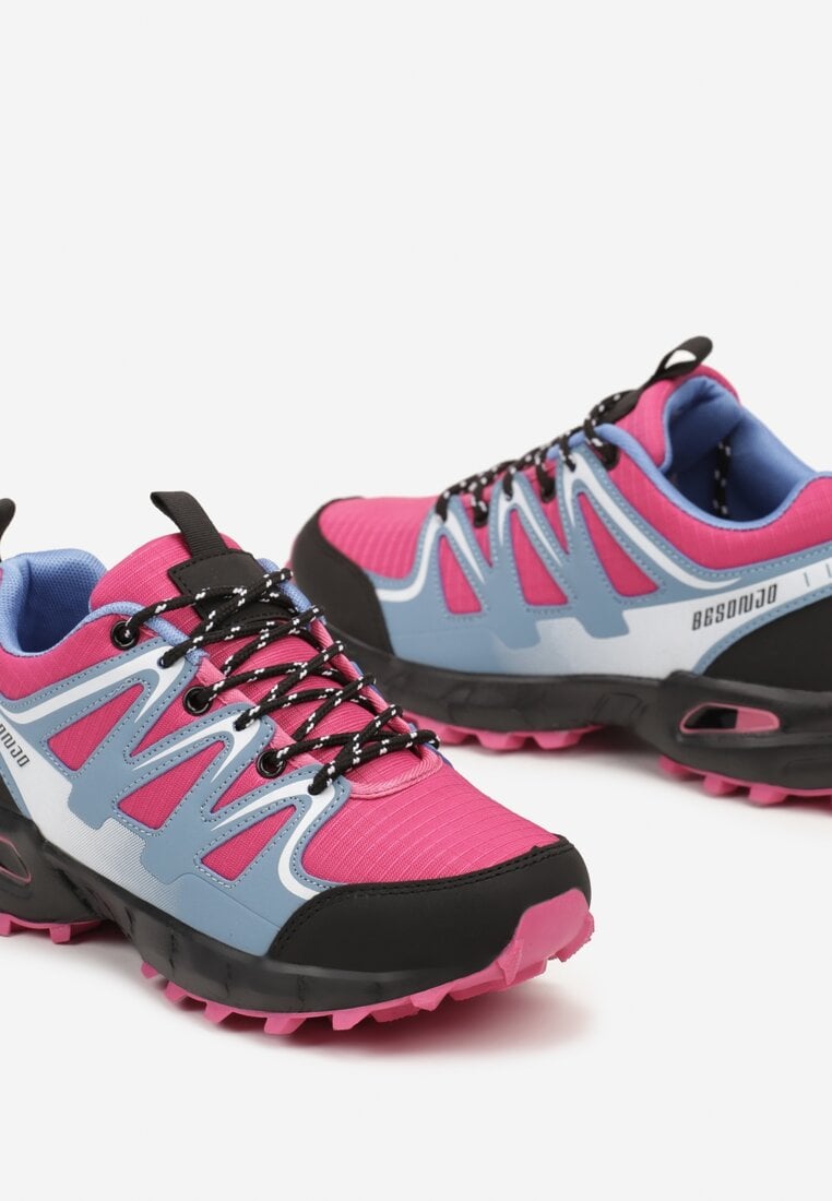 Niebiesko-Fuksjowe Buty Sportowe Sneakersy Sznurowane na Tłoczonej Podeszwie Tinasinna