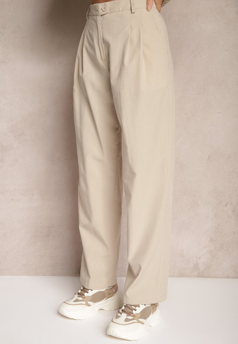 Pantaloni Bej din Bumbac cu Picior Larg Befia