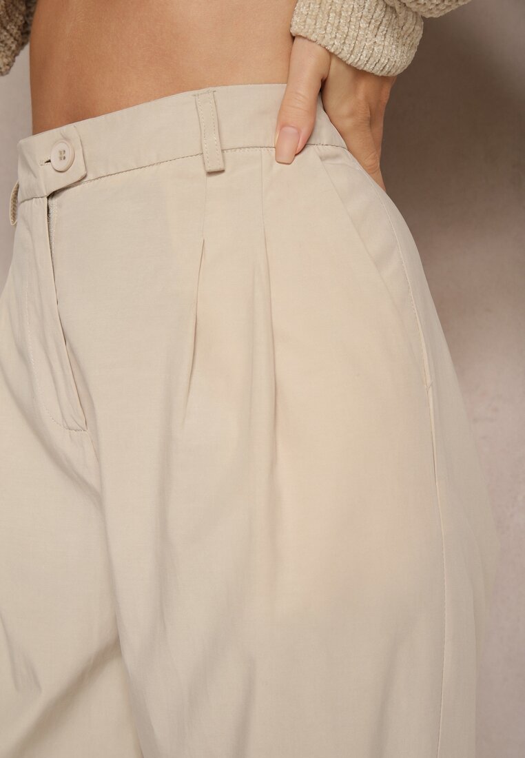Pantaloni Bej din Bumbac cu Picior Larg Befia