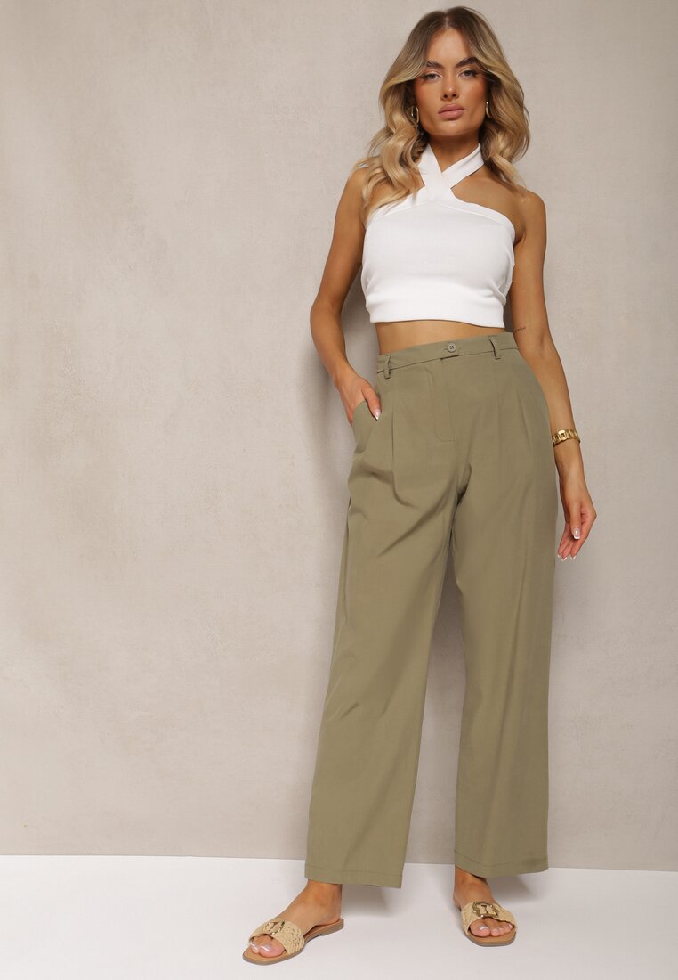 Pantaloni verzi din bumbac Befia cu croială largă