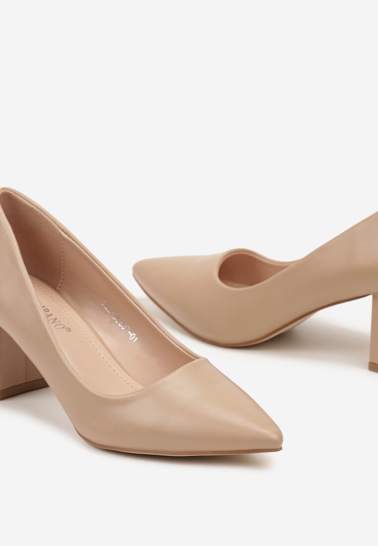 Ciemnobeżowe Czółenka ze Szpiczastym Noskiem na Słupku Riramla