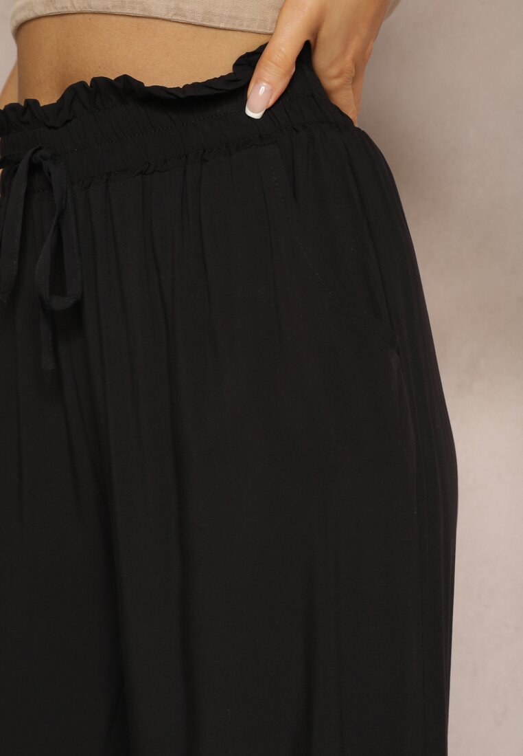 Pantaloni Negrie Palazzo Talie Înaltă din Bumbac cu Elastic în Talie Nellsea