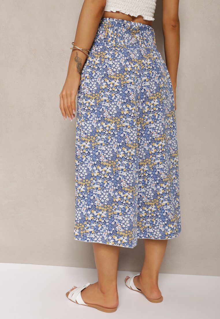 Pantaloni Largi Bleumarin Culotte Talie Inalta cu Elastic Vikiisona