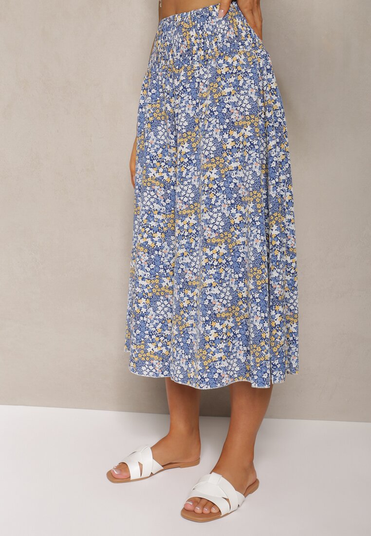 Pantaloni Largi Bleumarin Culotte Talie Inalta cu Elastic Vikiisona