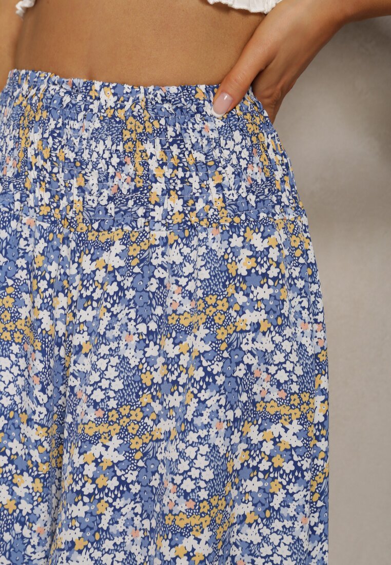 Pantaloni Largi Bleumarin Culotte Talie Inalta cu Elastic Vikiisona
