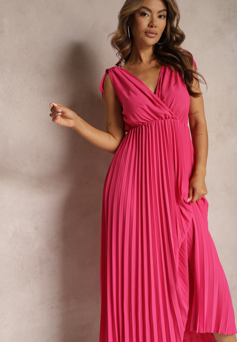 Rochie Clos Fuchsia Pliuri Viscoză și Bumbac Elastic în Talie Yefia