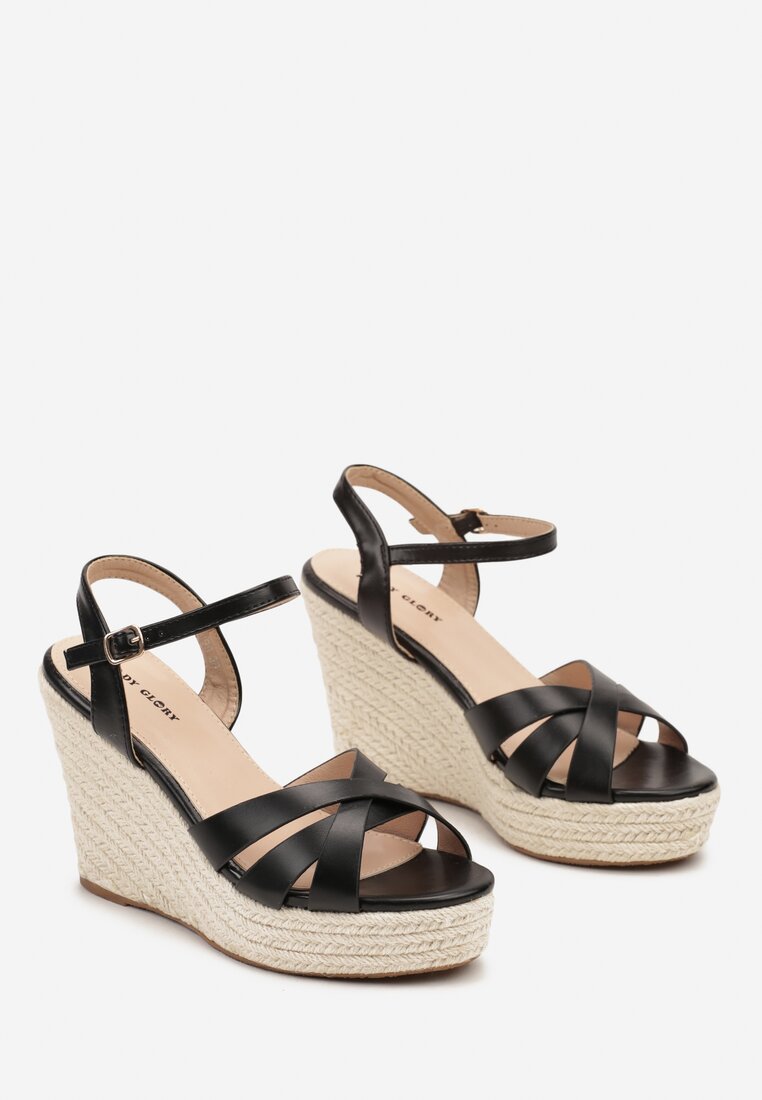 Sandale Casual Negre pe Platformă Împletită Tinamaria