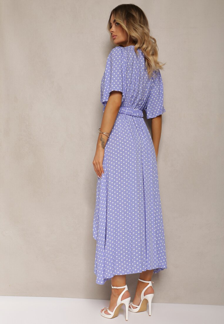 Rochie bleumarin tip creion cu finisaj asimetric și curea decorativă cu cataramă Eslefia