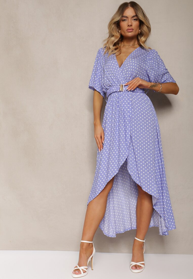 Rochie bleumarin tip creion cu finisaj asimetric și curea decorativă cu cataramă Eslefia
