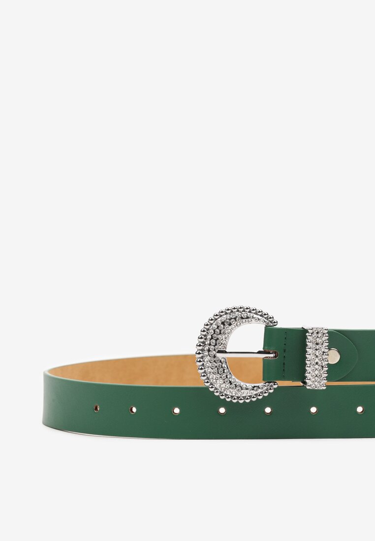 Curea Verde Casual Decorată cu Cataramă Metalică cu Pietre Zirconiu Nelasia