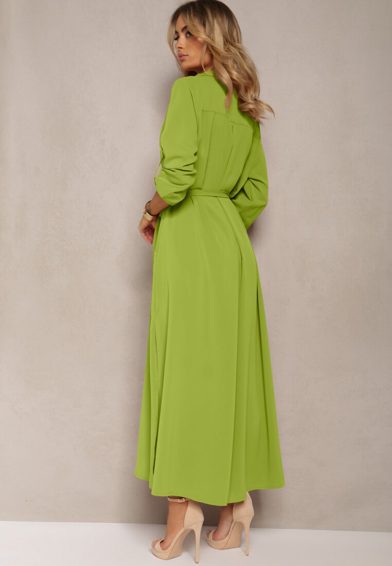 Rochie Cămașă Verde Casual cu Butoane și Buzunare Jezebel