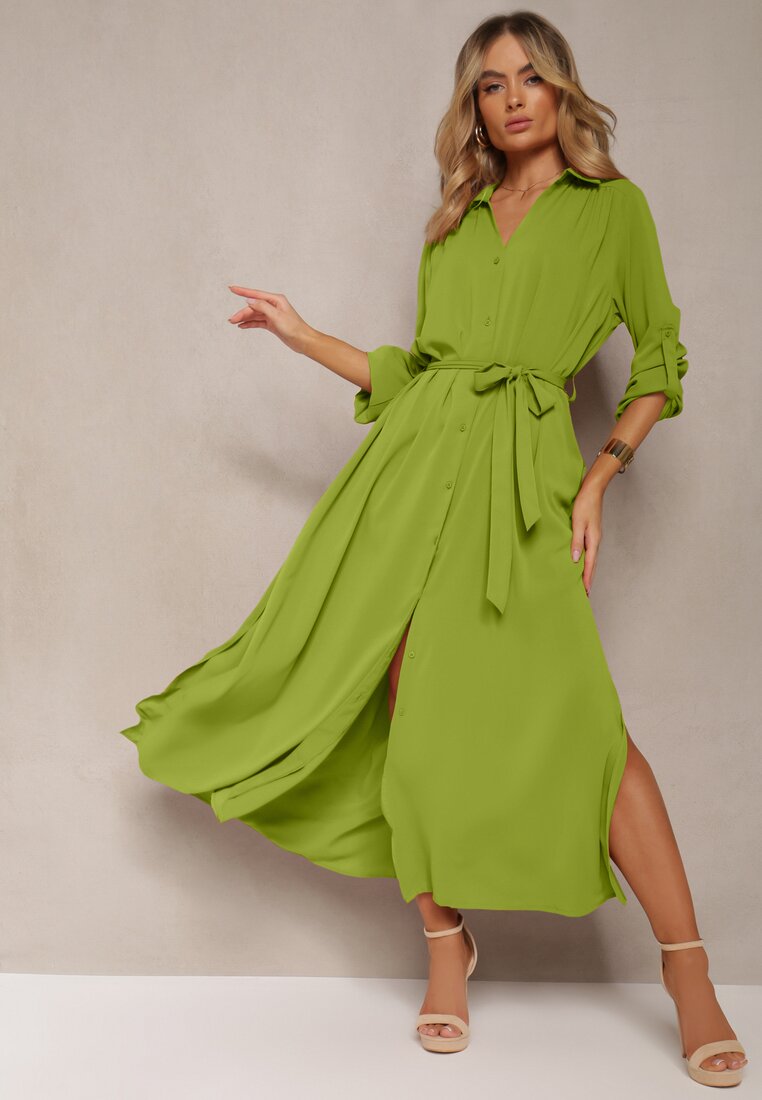 Rochie Cămașă Verde Casual cu Butoane și Buzunare Jezebel