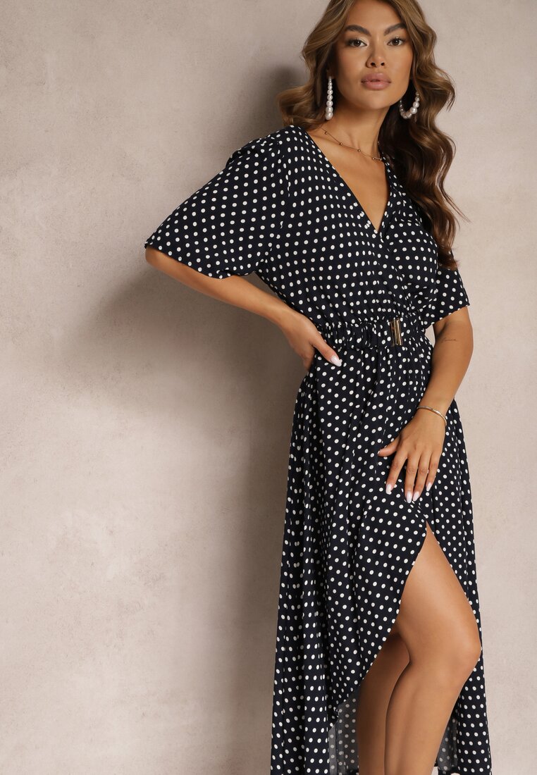 Rochie petrecută bleumarin asimetrică cu curea decorativă cu cataramă Eslefia
