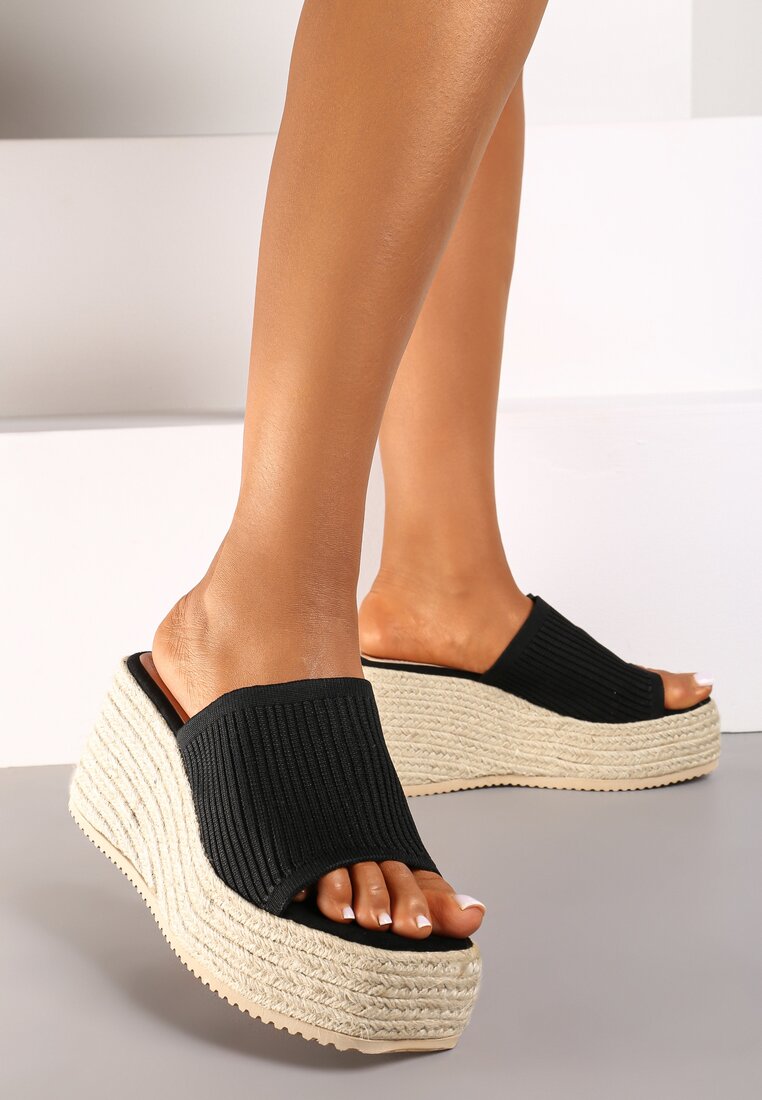 Negre Papuci Casual Boho pe Platformă Împletită Neltara