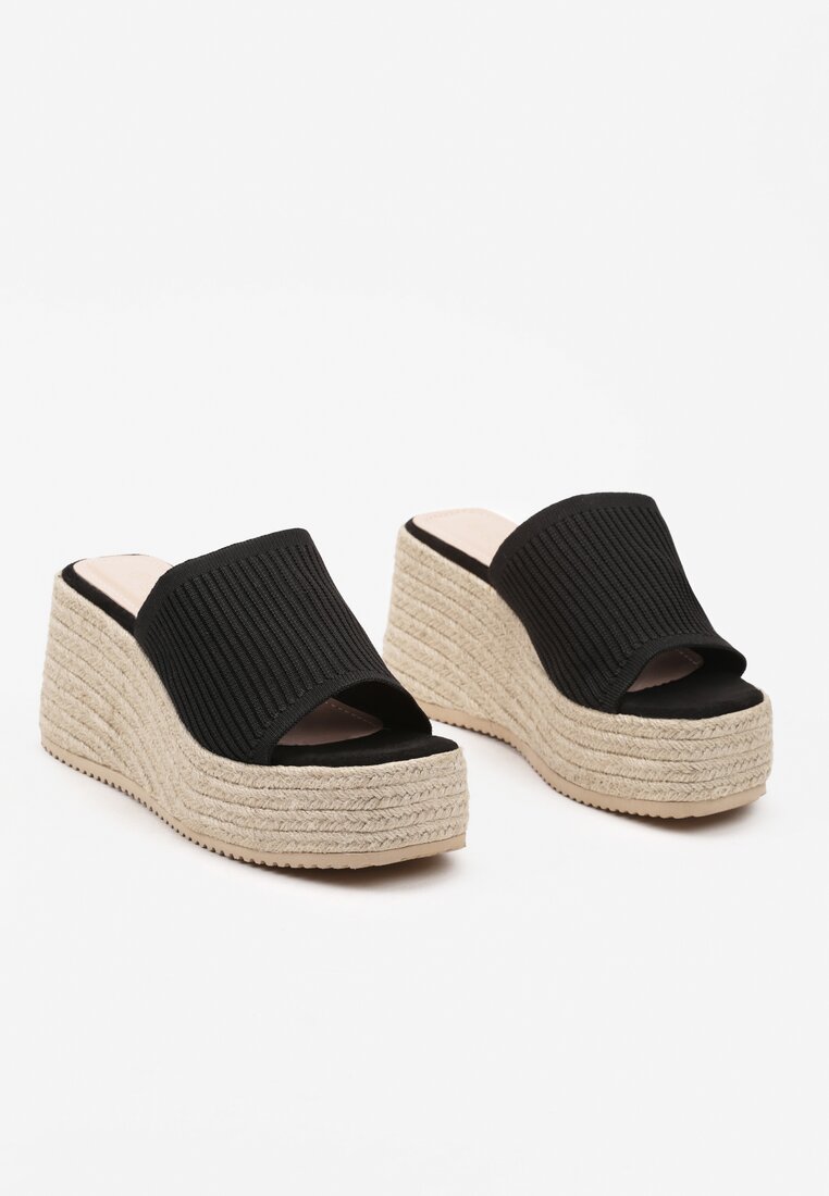 Negre Papuci Casual Boho pe Platformă Împletită Neltara