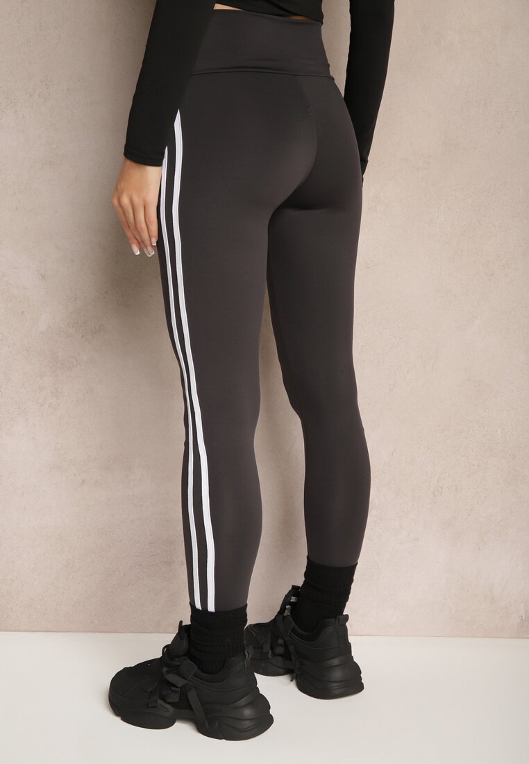 Ciemnoszare Legginsy High Waist z Lampasami Valondra
