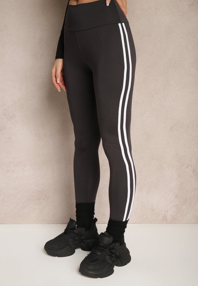 Ciemnoszare Legginsy High Waist z Lampasami Valondra