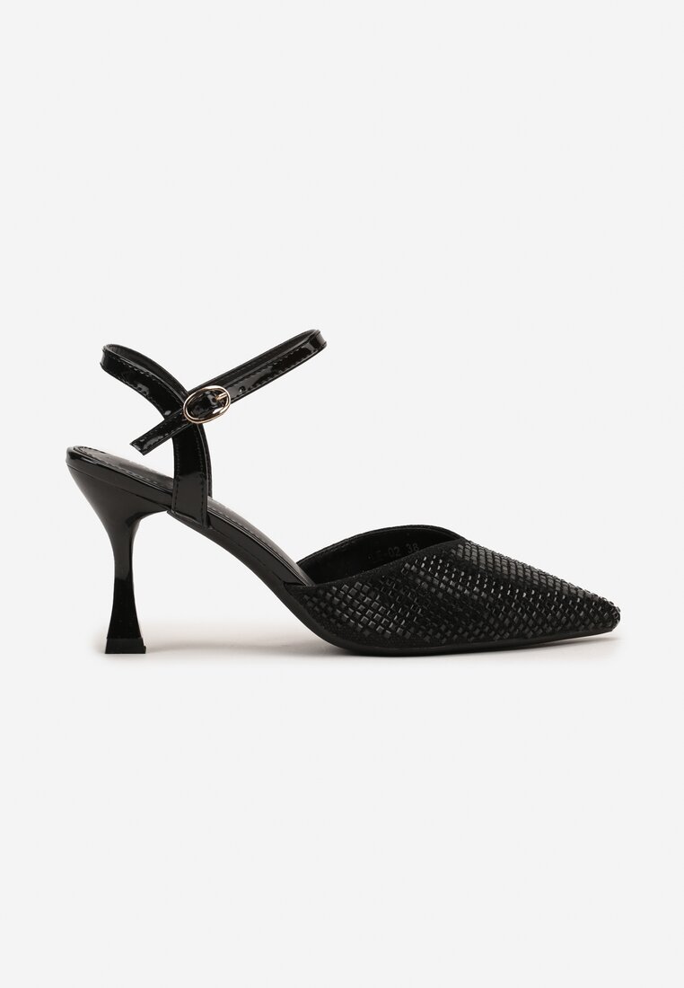 Sandale Negre cu Toc Tip Rață Decorate cu Pietre Strass Otagga