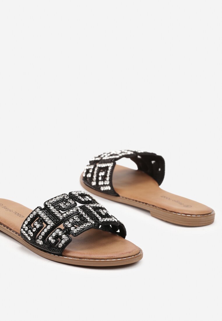 Negre Boho Papuci cu Talpă Plată Nelfea