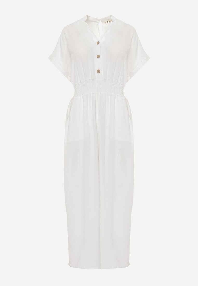 Salopeta alba cambrata din viscoză cu nasturi Frisea