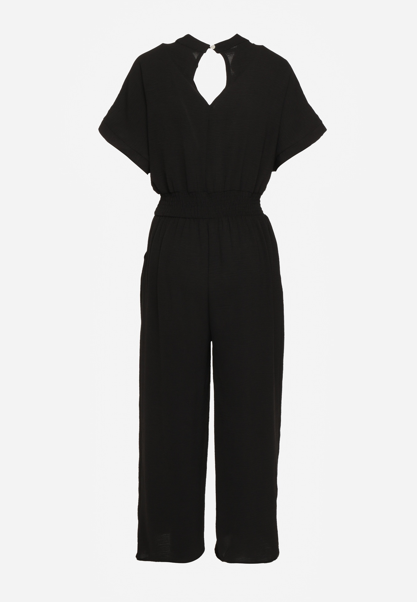 Czarny Taliowany Kombinezon z Wiskozy Zapinany na Guziki Frisea