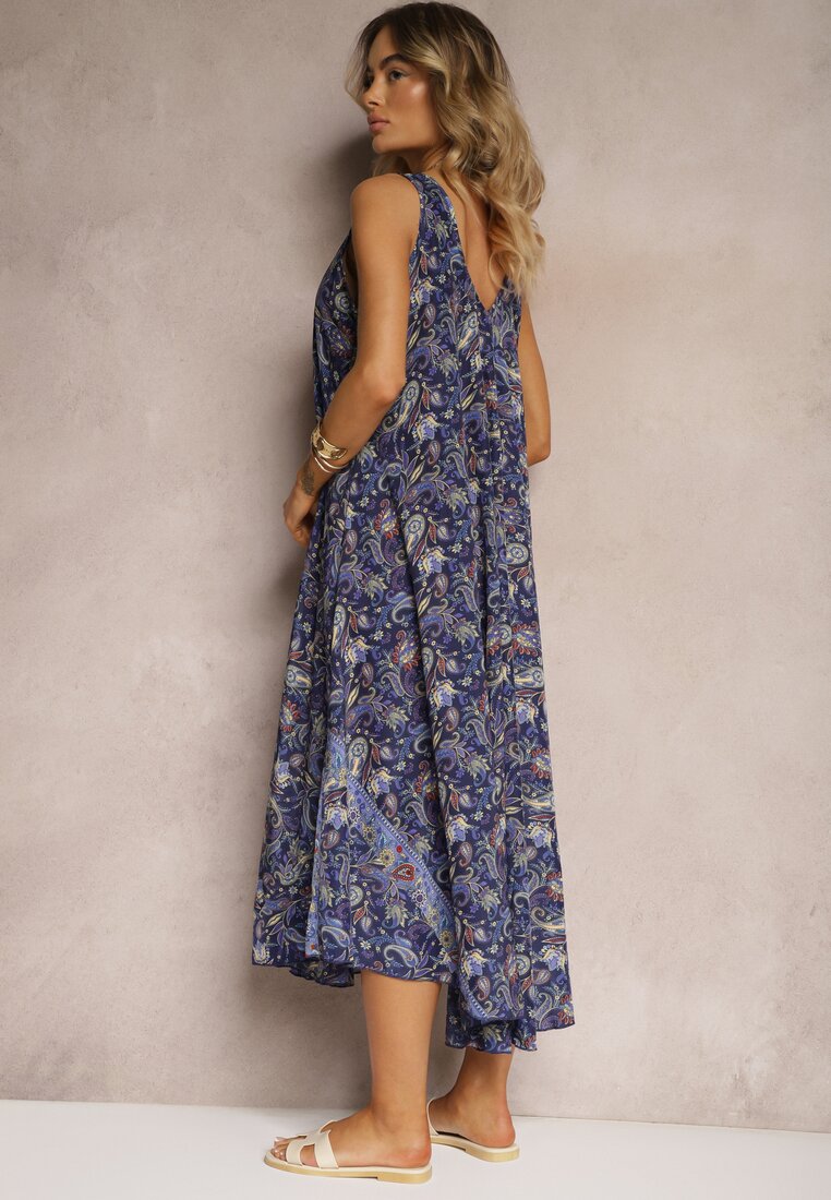Rochie bleumarin din viscoză cu croi evazat fără mâneci Fradea