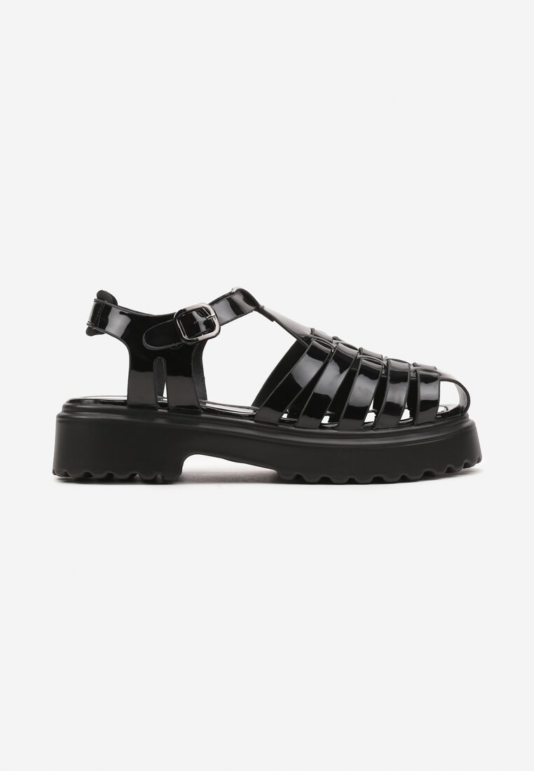Sandale Gladiator Negre pe Platformă cu Barete Împletite Risartte