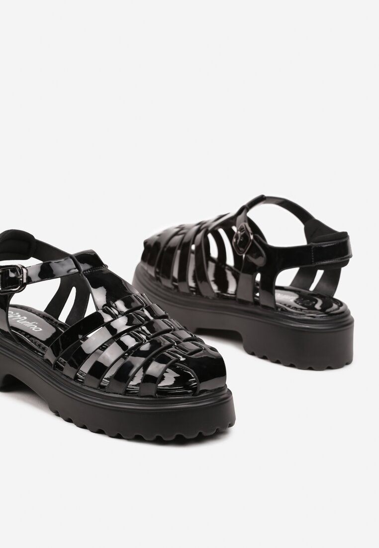 Sandale Gladiator Negre pe Platformă cu Barete Împletite Risartte