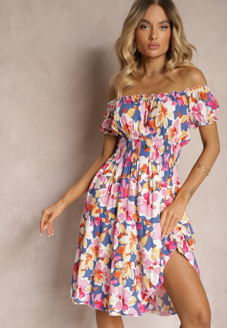 Rochie din Bumbac Talia Marcata cu Elastic si Nasturi Nelianne