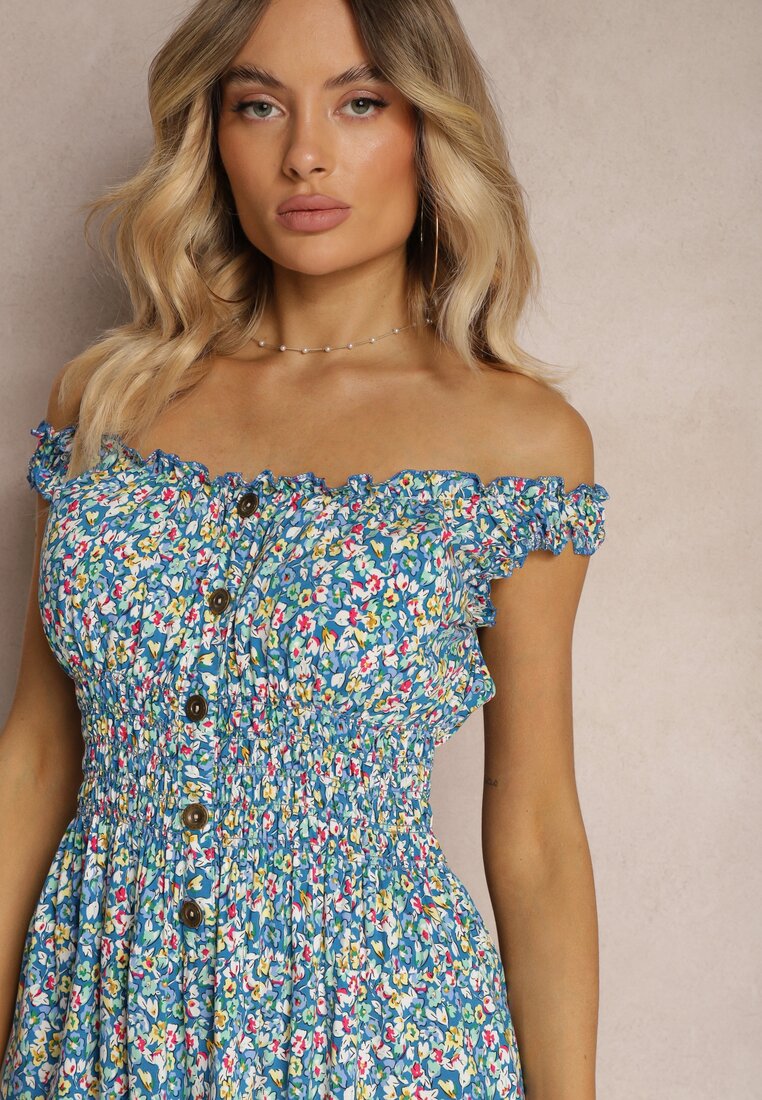 Rochie Bleumarin Clos Talie Cu Croi Evazat Elastic Talie Nelyssa
