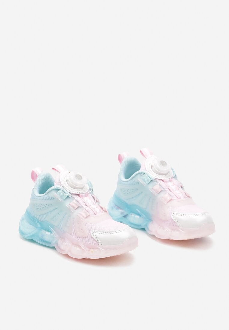 Różowo-Niebieskie Buty Sportowe Sneakersy na Płaskiej Tłoczonej Podeszwie z Pokrętłem Calanovia